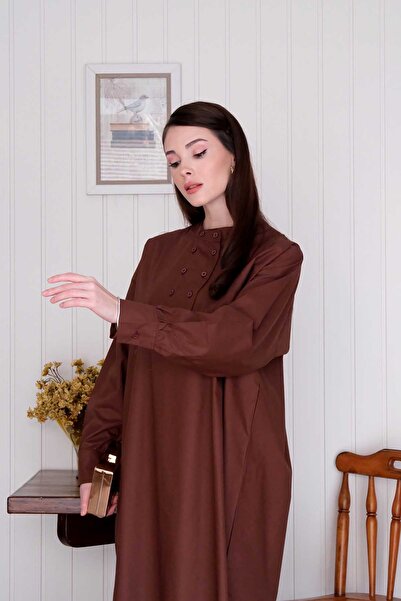 Ceylan Otantik Bitter Brown Long Button Detailed Tunic