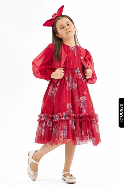 Belladonna Princess Molded Handkerchief Sleeves Bow Headscarf Tulle Girl's Dress 6-14 Years 3811
