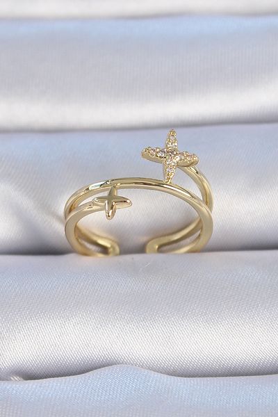 NEZADE STORE Brass Gold Color Zircon Stone Star Model Women's Ring - Lisinya