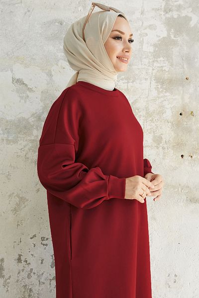 InStyle Rochie Nevra Scuba Burgundy cu buzunare