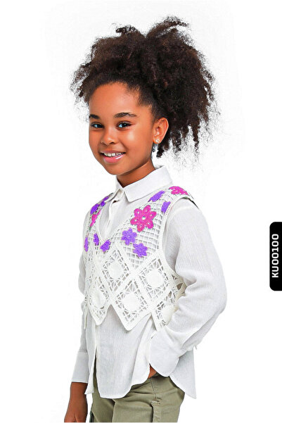 Escabel Риза за момиче с копчета с ажурна поло яка 5-14 години 35777
