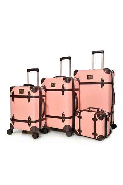 MORANO Morano Classic Leather 4 Piece Luggage Set Pink 28''24''20''14'' Inch