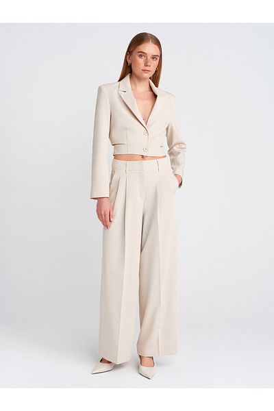 Dilvin 71606 Extra Wide Leg Adjustable Trousers-Stone