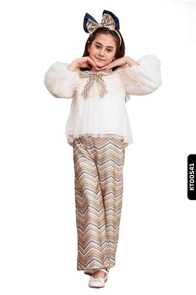 Belladonna Handkerchief Drawstring Sleeves, Zigzag Pants, Girl's Dress + Handbag 6-14 Years 6507