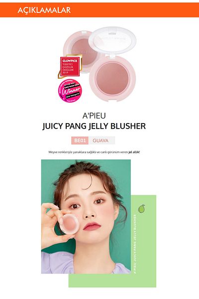 Missha Natural and Bright Appearance with Fruit Colors Gel Blush a'Pıeu Juicy-Pang Jelly Blusher (Be01)
