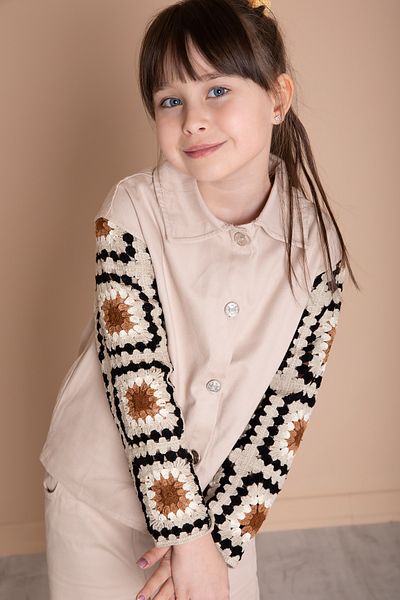 Cansın Mini Beige Embroidery Detailed Sleeves Lace Girls Bottom Top Suit 20337