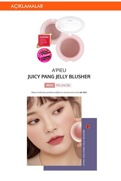 Missha Natural and Bright Appearance with Fruit Colors Gel Blush a'Pıeu Juicy-Pang Jelly Blusher (Be02)