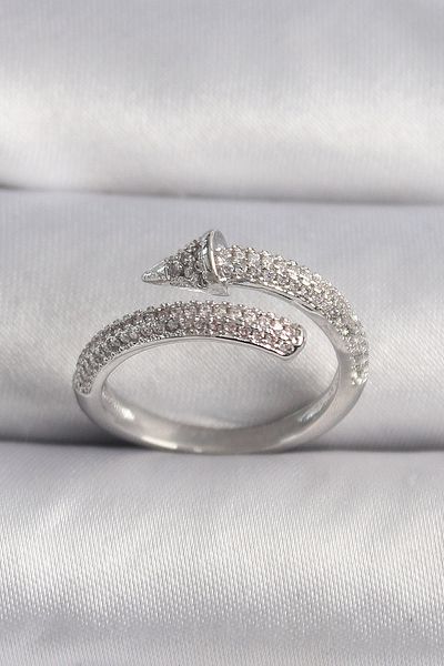 NEZADE STORE Brass Silver Color Zircon Stone Nail Model Vip Series Women's Ring - Lisinya