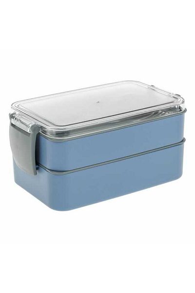 Micostore Plastic Casserole, Compartmented, Children, Fork And Spoon, Blue With Gray, Boys, 16 X 10 X 9 Cm