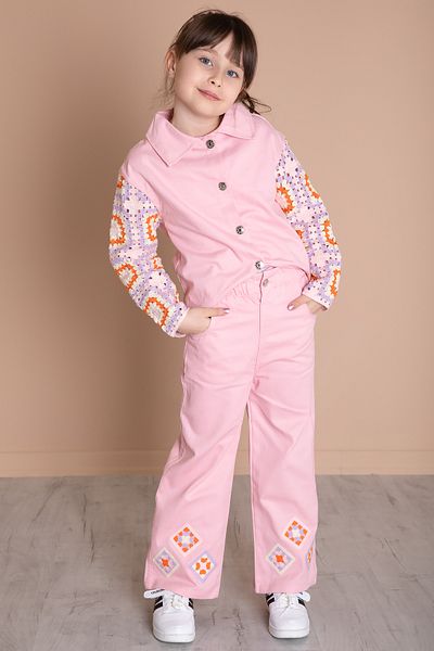 Cansın Mini Pink Embroidery Detailed Sleeves Lace Girls Bottom Top Suit 20336