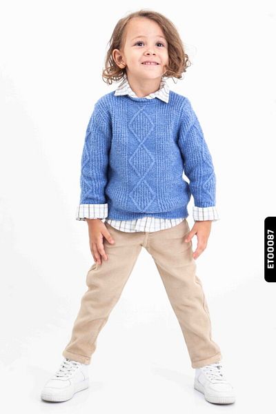 XO Kids Boy's Hat, Woolen Sweater, Plain Shirt, Bottom Top Suit 3-7 Years 455