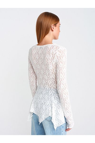 Dilvin 60433 Ecru Buttoned Peplum Lace Cardigan