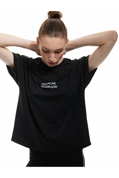 Koton Tricou sport cu mânecă scurtă cu imprimeu cu slogan, cu decolteu triplu