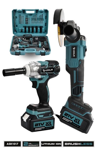 ASSUR Profesyonel 21V Çift Akülü 450 Nm Somun Sıkma Sökme + 125 Mm Taşlama 2'...