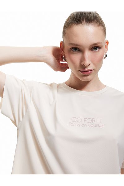 Koton Split Detail Crew Neck Printed Short Sleeve Sports T-Shirt