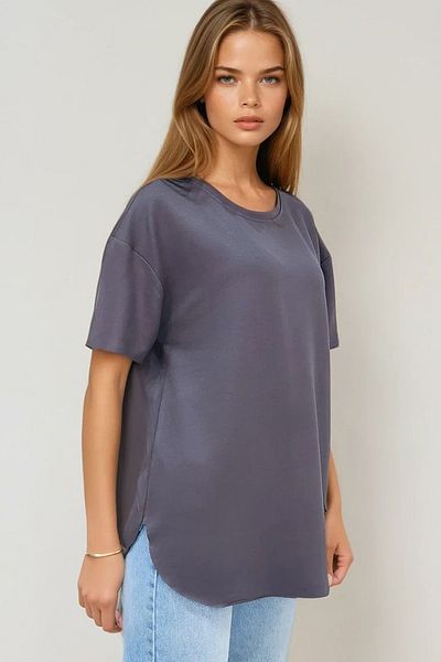 VAGGON Women's Anthracite Crew Neck Oval Cut Modal T-Shirt Prmx11506