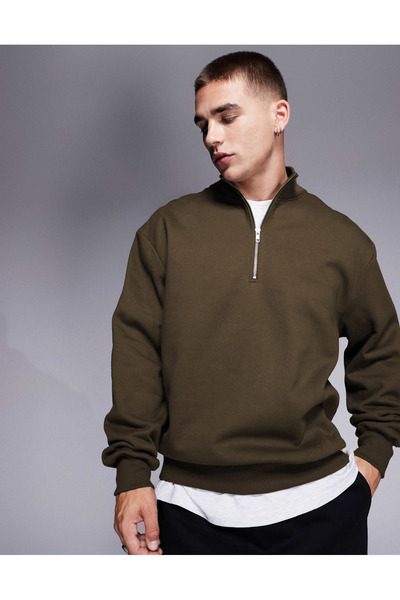 YAKAMEL Hanorac pentru bărbați, cu jumătate de fermoar, Basic Oversize, cu gu...