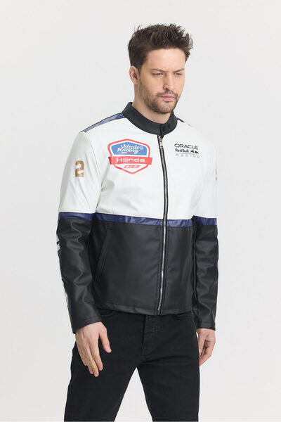 Black Level Erkek Oversize Motorcu Mont Şeritli Garnili Kolej Mont Yarışçı Erkek Ceket