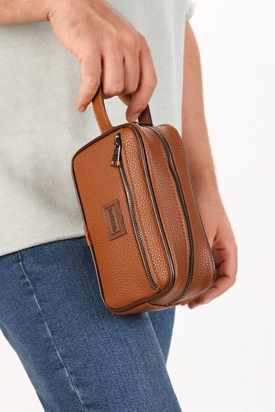 Newish Polo Ανδρική δερμάτινη τσάντα Clutch Clutch Taba
