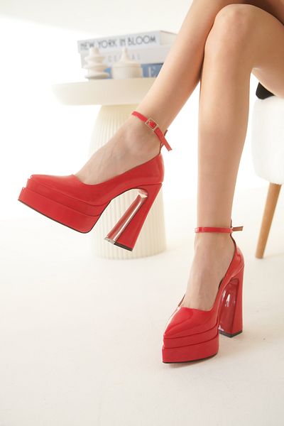 Ayakkabı Ateşi Red Patent Leather Double Platform Special Design Women's Shoes Rigels
