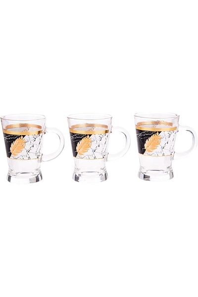 AKDC Glass Mug 3Pcs Set L(7CM) XW(7CM) XH(10CM) black and gold