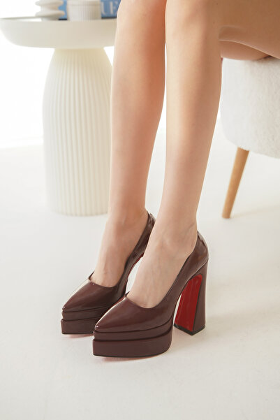 Ayakkabı Ateşi Бордові шкіряні жіночі туфлі на високих підборах - подвійна пл...
