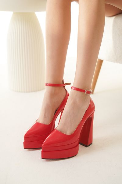 Ayakkabı Ateşi Red Patent Leather Double Platform Special Design Women's Shoes Rigels