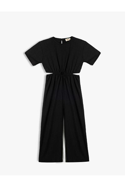 Koton Short Sleeve Crew Neck Window Detail Long Jumpsuit