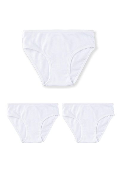 BAYKAR Bikini pentru fete din bumbac organic, cu tăietură simplă, chiloți cu nervuri de bază, pachet de 3 5201 alb