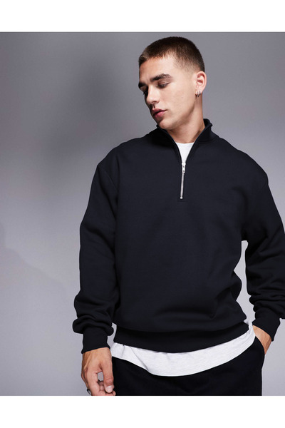 YAKAMEL Hanorac pentru bărbați, cu jumătate de fermoar, Basic Oversize, cu gu...