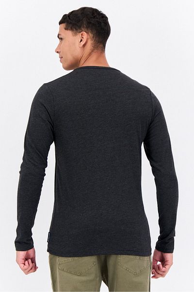 French Connection Men Crew Neck Long Sleeve Solid T Shirt, Charcoal Grey