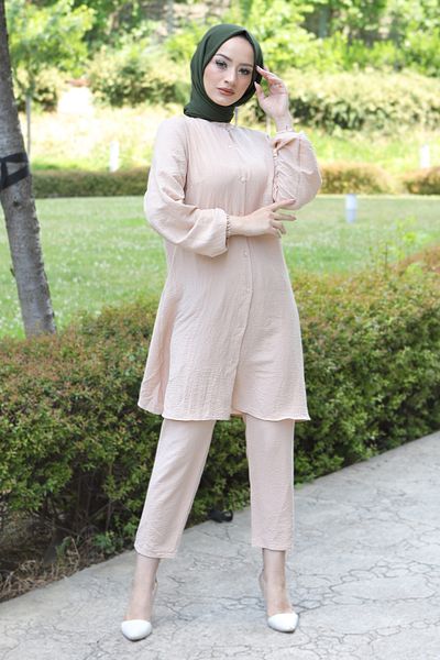 Tesettür Dünyası Geknöpftes Doppelset Tsd211224 Beige