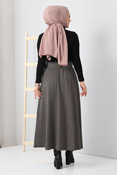 Tesettür Dünyası Herringbone Patterned Mevlana Skirt Tsd0047 Mink