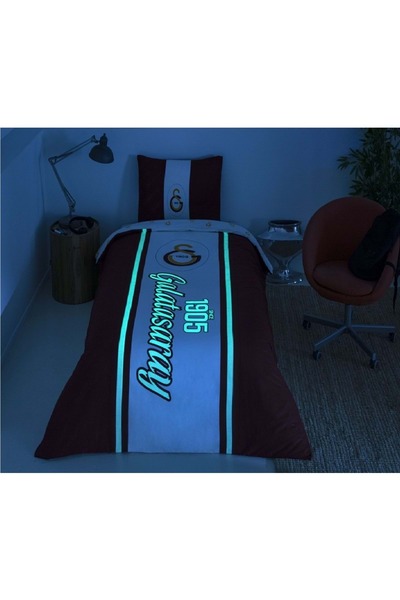 Taç Taç Taraftar Lisanslı Ranforce Çarşafı Lastikli Tek Kişilik Nevresim Takımı-Galatasaray 1905 Glow