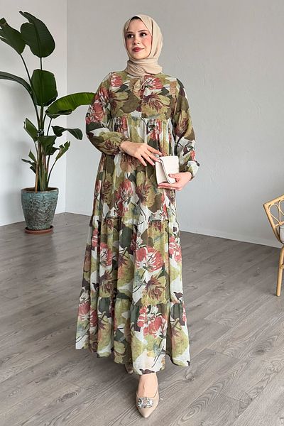 InStyle Πράσινο φόρεμα σιφόν με σχέδιο με πατιλέτα