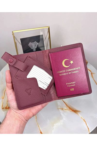 Fil Deri 2038 Model Genuine Leather Passport and Luggage Tag
