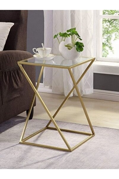 Doffo İtalyan Tasarım Metal Camlı Yan Sehpa