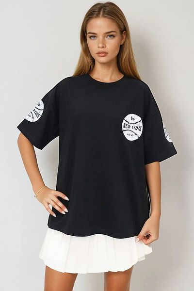 VAGGON Γυναικείο μπλουζάκι Oversize Master of Black Bicycle Neck Vgn-x9789