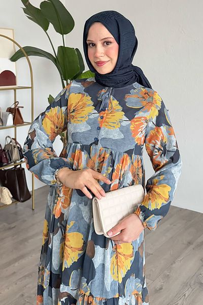 InStyle Φόρεμα από σιφόν ανθρακί με πατιόν