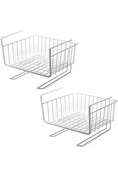 AKDC Under Shelf Basket with Hooks (2 Pack) – Hanging Storage for Kitchen, Office, Pantry (White)
