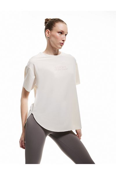 Koton Split Detail Crew Neck Printed Short Sleeve Sports T-Shirt