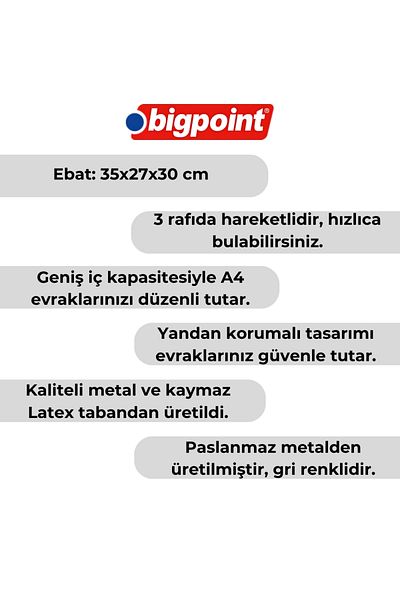 Bigpoint |   رف معدني مثقوب للأعمال الورقية، مجموعة من 3 قطع، فضي، هيكل معدني متين، مقاس A4 وداخل الأعمال الورقية