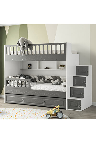 CSM MODULER MOBİLYA Zümrüt Antrasit Gri Yavrulu Ranza Çelik Destekli Mebran K...