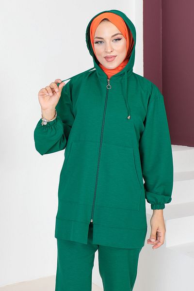 Tesettür Dünyası Dvojitý oblek s kapucňou TSD230703 Emerald Green