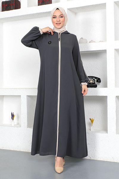 Tesettür Dünyası Barevný konec rukávu hidžáb Abaya Tsd230415 šedý