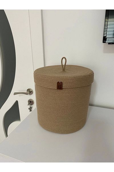 Sevdam Sepet Xxl Camel Beige Large Size Multi-Purpose Cotton Basket with Lid Laundry Basket, Toy Basket, Wicker Basket