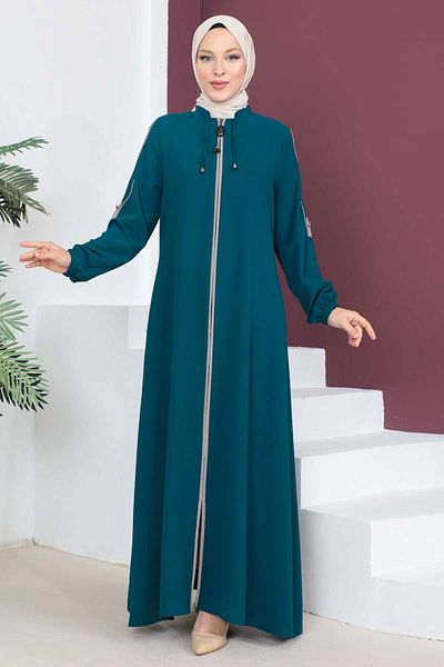 Tesettür Dünyası Geknöpfte Ärmel Hijab Abaya Tsd230440 Smaragdgrün