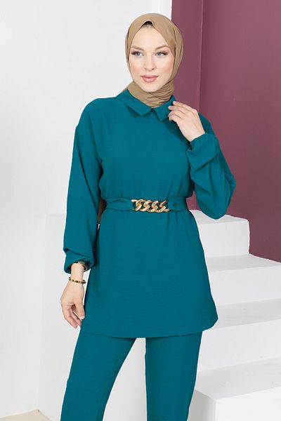 Tesettür Dünyası Opasok Detailed Suit TSD230540 Emerald Green