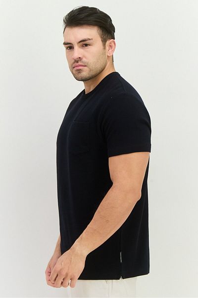 French Connection Men Crew Neck Short Sleeve Textured T-shirt, Dark Navy