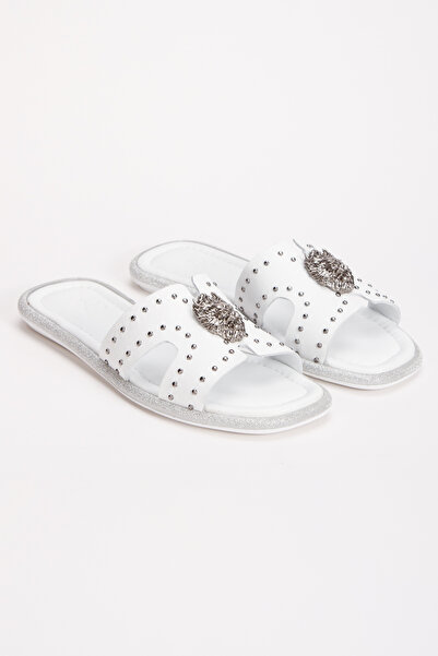 PASSAGE SHOES Жіночі білі тапочки з деталями, натуральна шкіра 6311